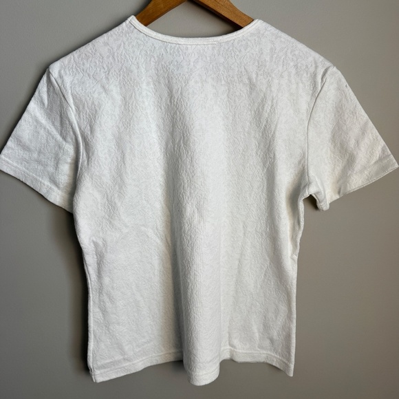 Braemar Jeremy Scott Women's L Jacquard Short Sleeve Vintage T-Shirt Top White - Picture 5 of 9